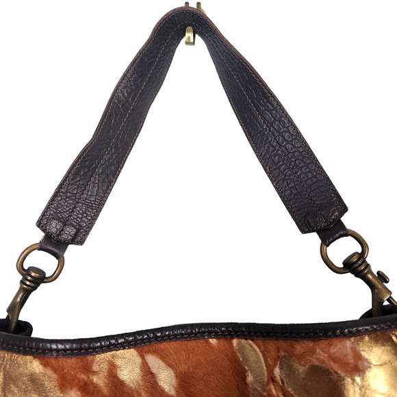 Maurizio Taiuti Vintage Cowhide Italian Purse Brown / Gold Slouchy Boho Country - Picture 3 of 13